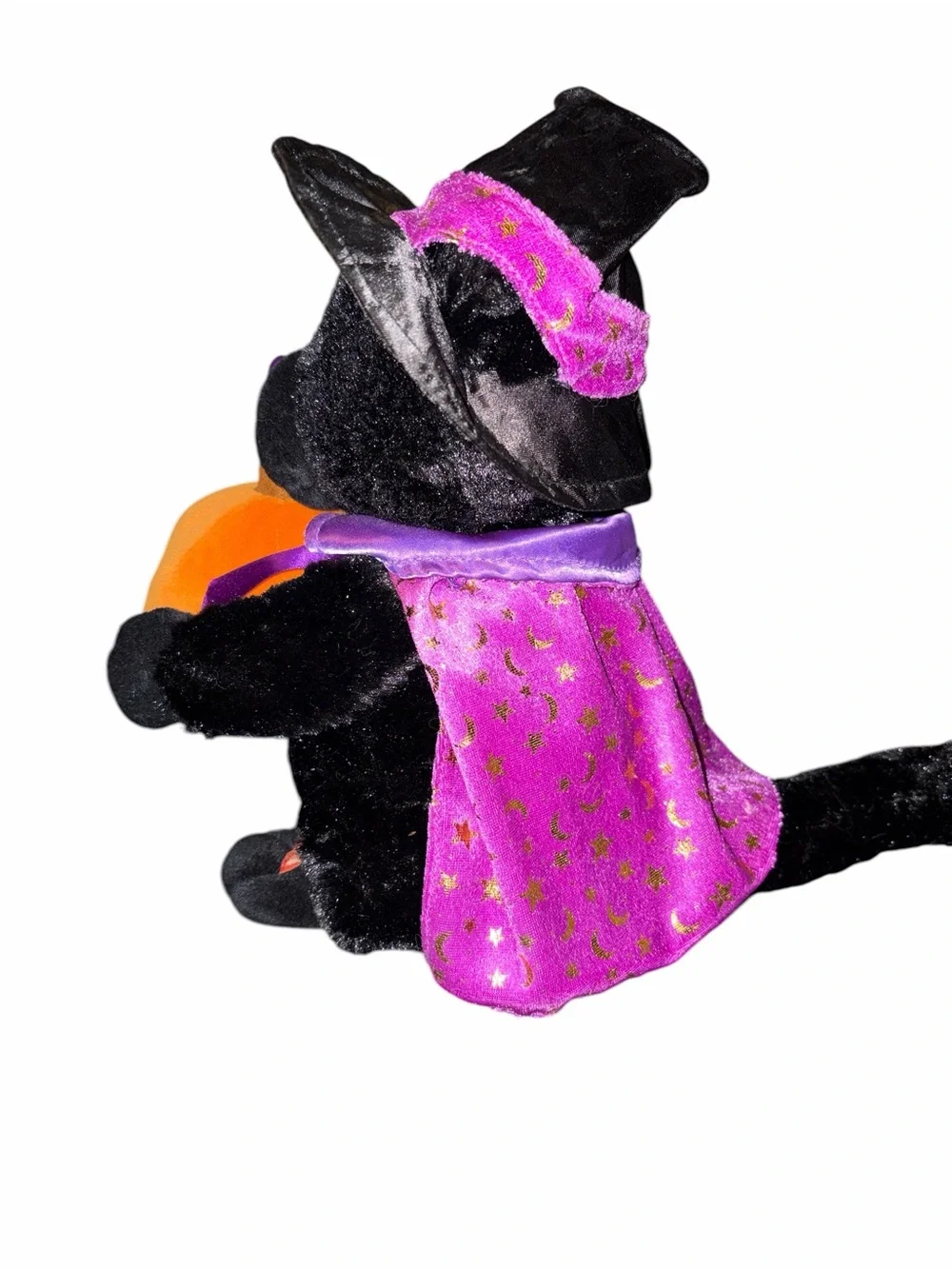 Jo-Ann Halloween Black Plush Witch Cat Costume with Orange Pumpkin -